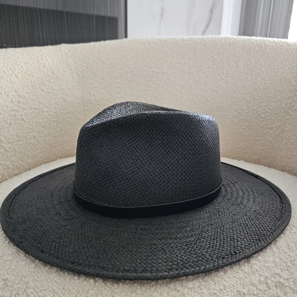 $287 Janessa Leone Sherman Straw Fedora In black XL - Picture 2 of 12